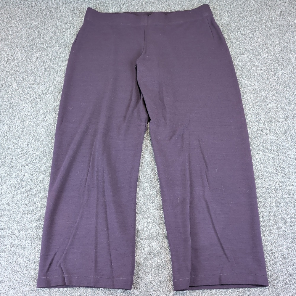 Eileen Fisher Womens Crop Pants L Viscose Wool Purple Italian Fabric Wide Leg